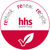 Baumer hhs logo with rethink, renew, recycle sustainability motto